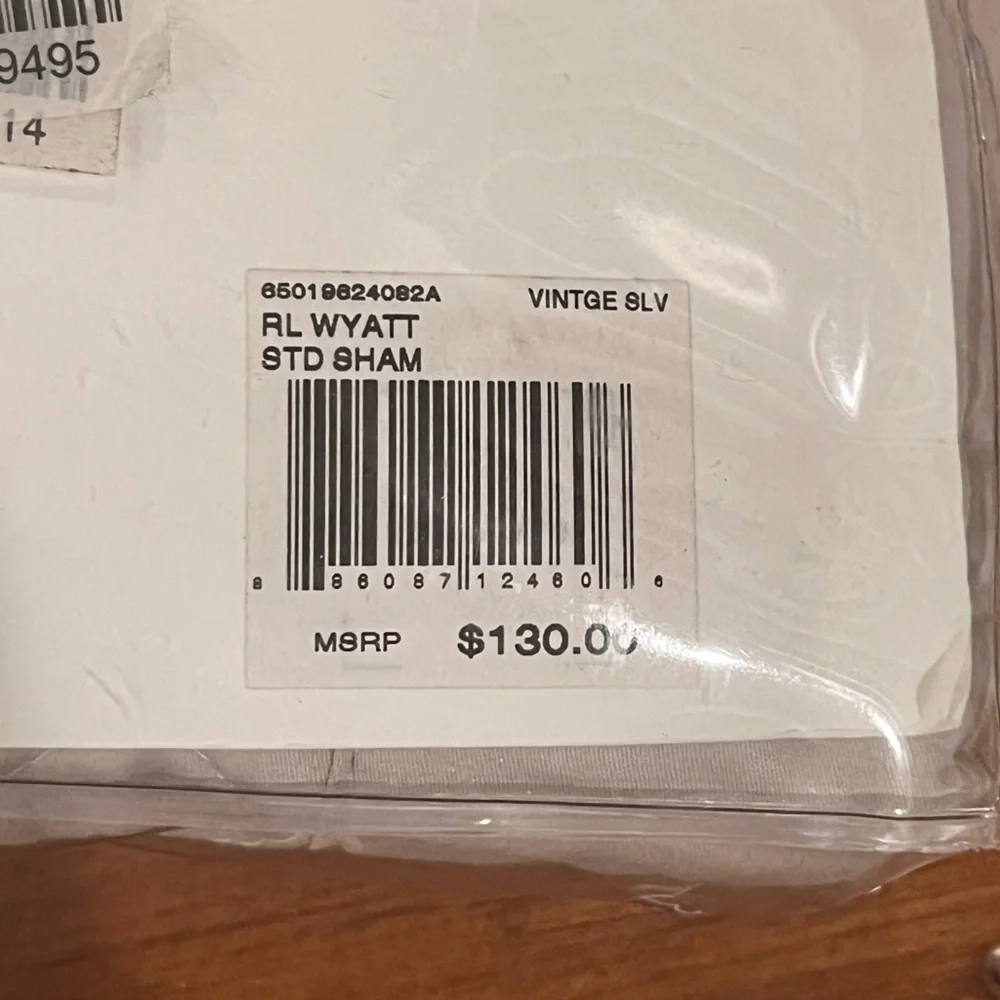 Ralph Lauren Wyatt Vintage Silver Standard Pillow Sham new open package quilted
